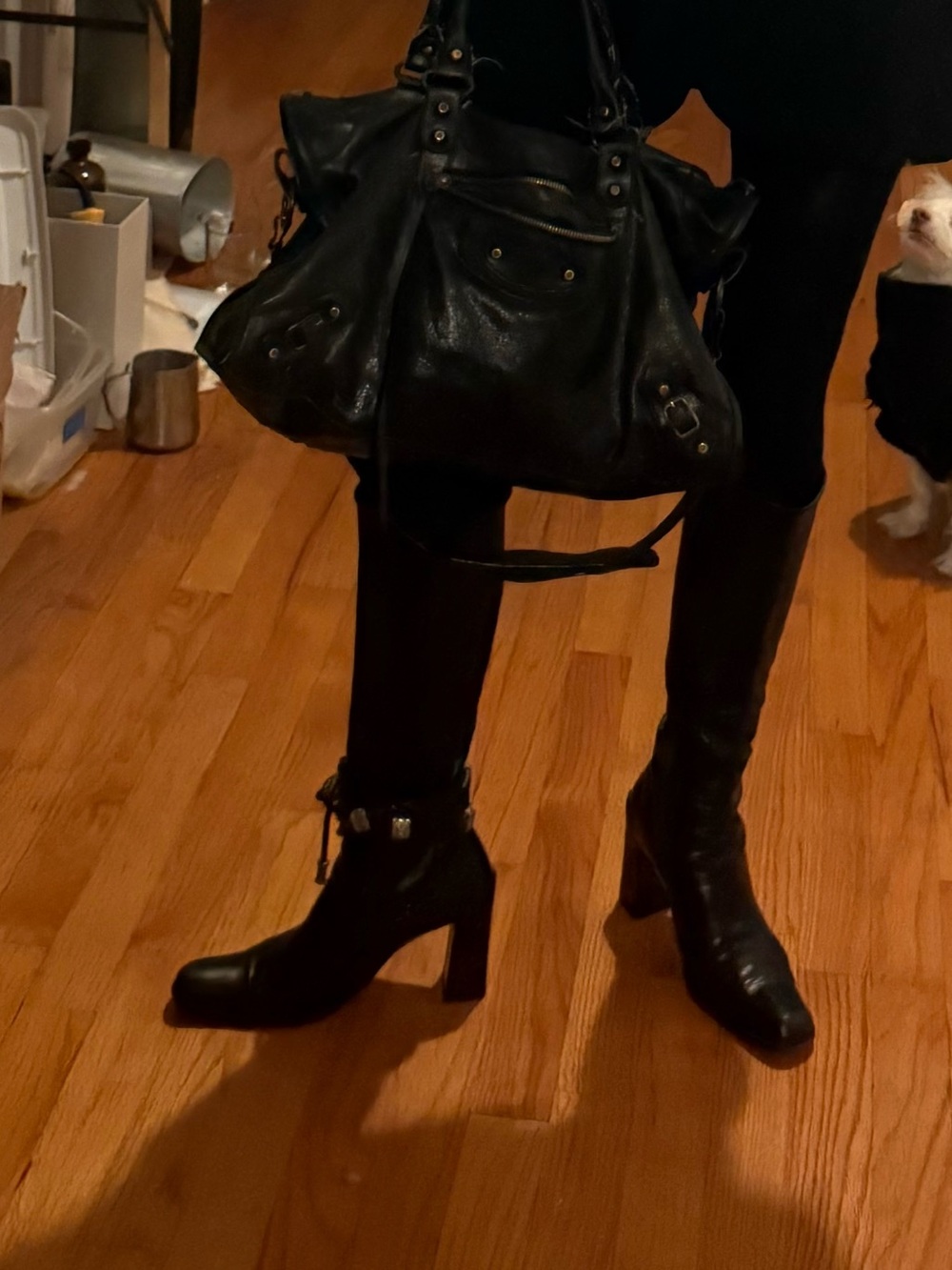 Prada Black Leather Knee-High Heeled Boot - Picture 11 of 11